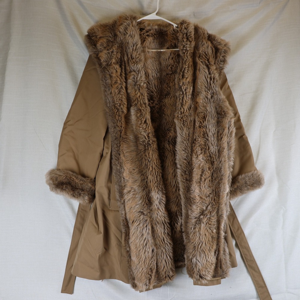 Vintage Forecaster of Boston Brown Hooded Faux Fur Parka Coat Womens 16 USA Made